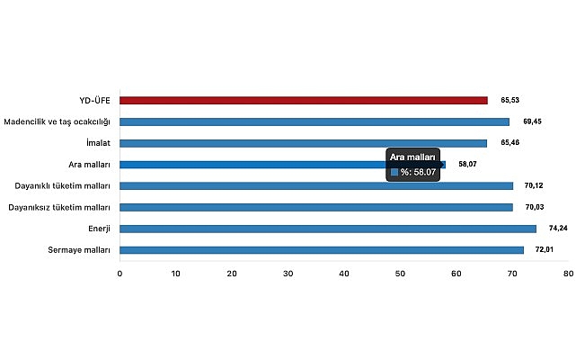 Tüik: Yurt Dışı Üretici Fiyat Endeksi (YD-ÜFE) yıllık %65,53 arttı, aylık %1,37 arttı